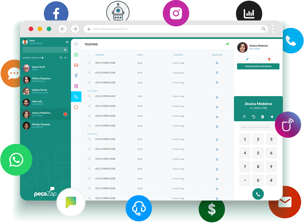 Faça chamadas de dentro do peçaZap